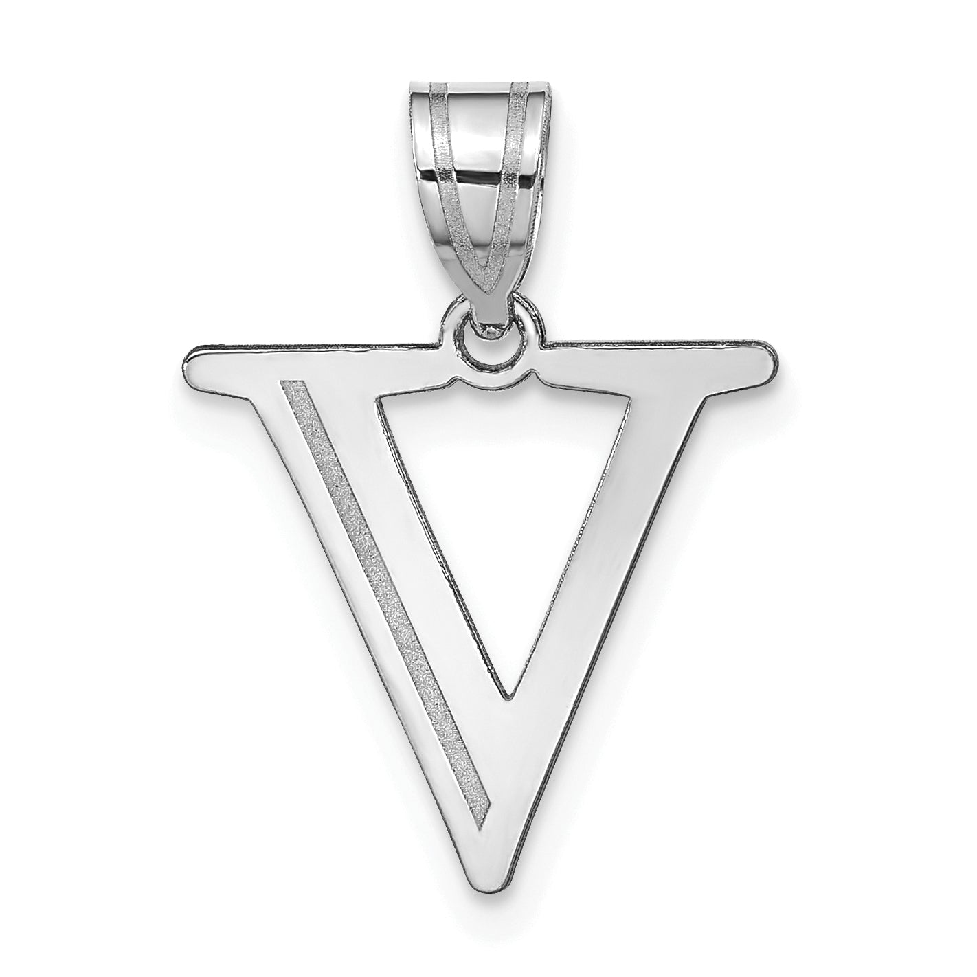 14k White Gold 14kw Polished Etched Letter V Initial Pendant