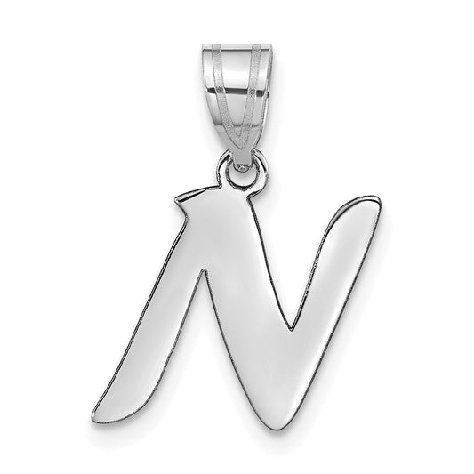 14k White Gold 14kw Polished Script Letter N Initial Pendant