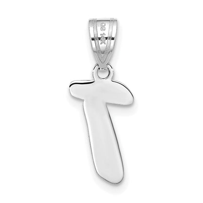 14k White Gold 14kw Polished Script Letter T Initial Pendant