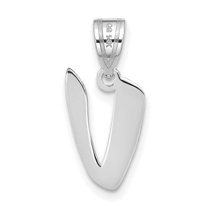 14k White Gold 14kw Polished Script Letter V Initial Pendant