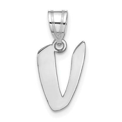 14k White Gold 14kw Polished Script Letter V Initial Pendant