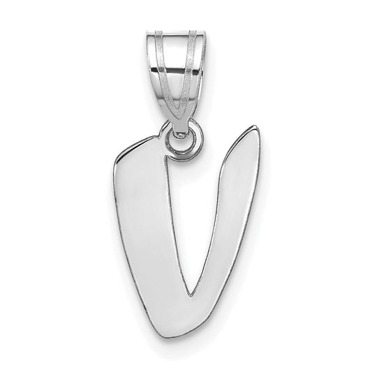14k White Gold 14kw Polished Script Letter V Initial Pendant