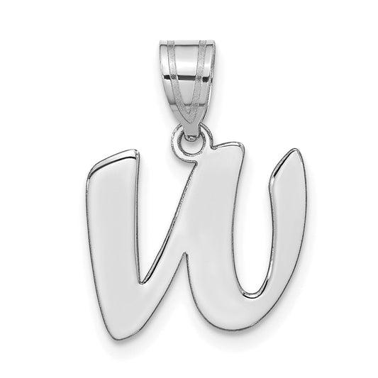 14k White Gold 14kw Polished Script Letter W Initial Pendant