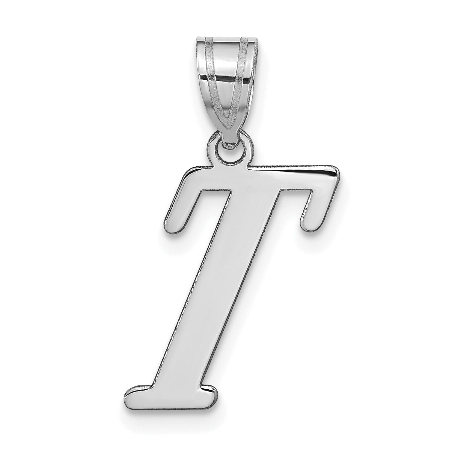 14k White Gold 14kw Polished Letter T Initial Pendant
