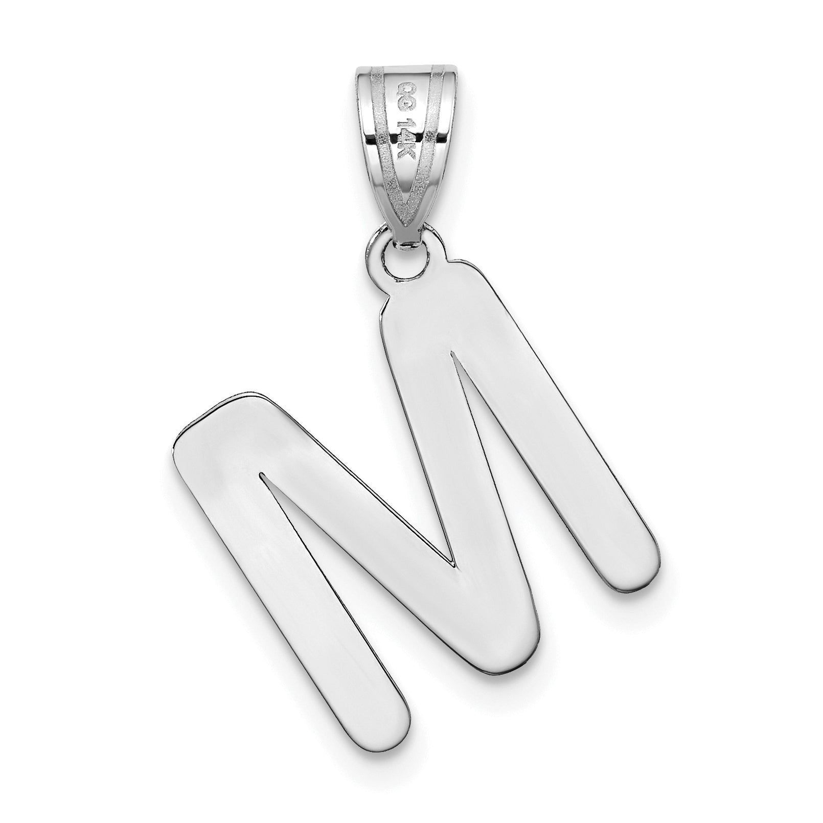14k White Gold 14kw Polished Bubble Letter M Initial Pendant