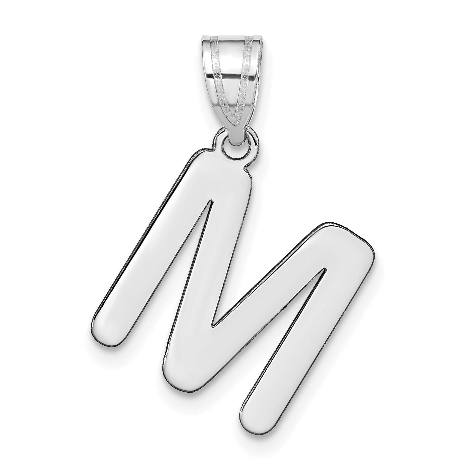 14k White Gold 14kw Polished Bubble Letter M Initial Pendant