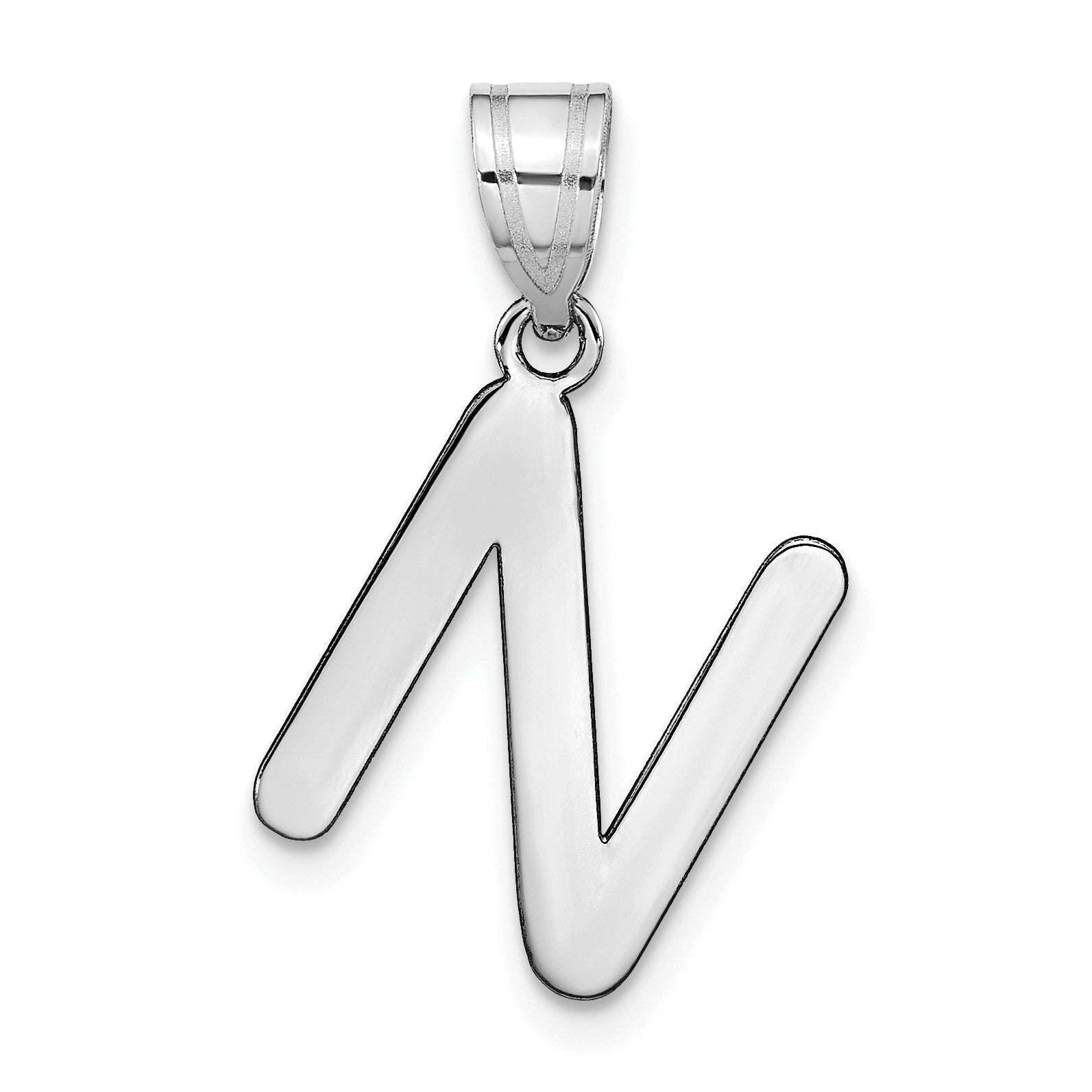 14k White Gold 14kw Polished Bubble Letter N Initial Pendant