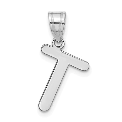 14k White Gold 14kw Polished Bubble Letter T Initial Pendant
