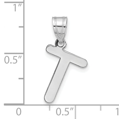14k White Gold 14kw Polished Bubble Letter T Initial Pendant