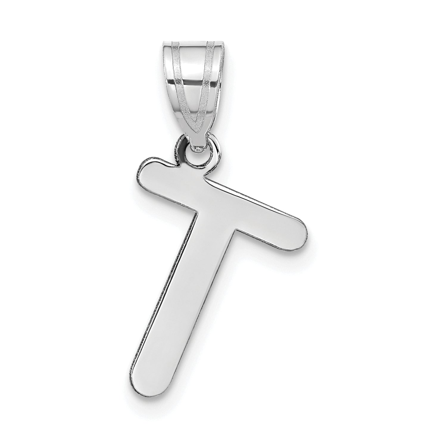 14k White Gold 14kw Polished Bubble Letter T Initial Pendant