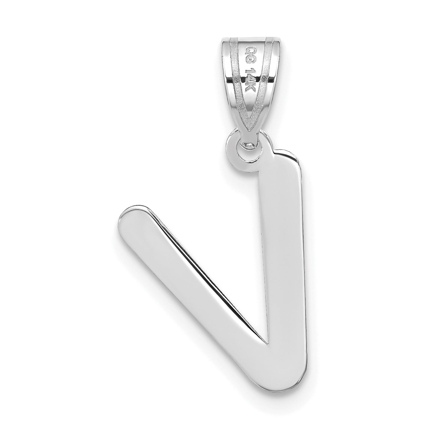 14k White Gold 14kw Polished Bubble Letter V Initial Pendant