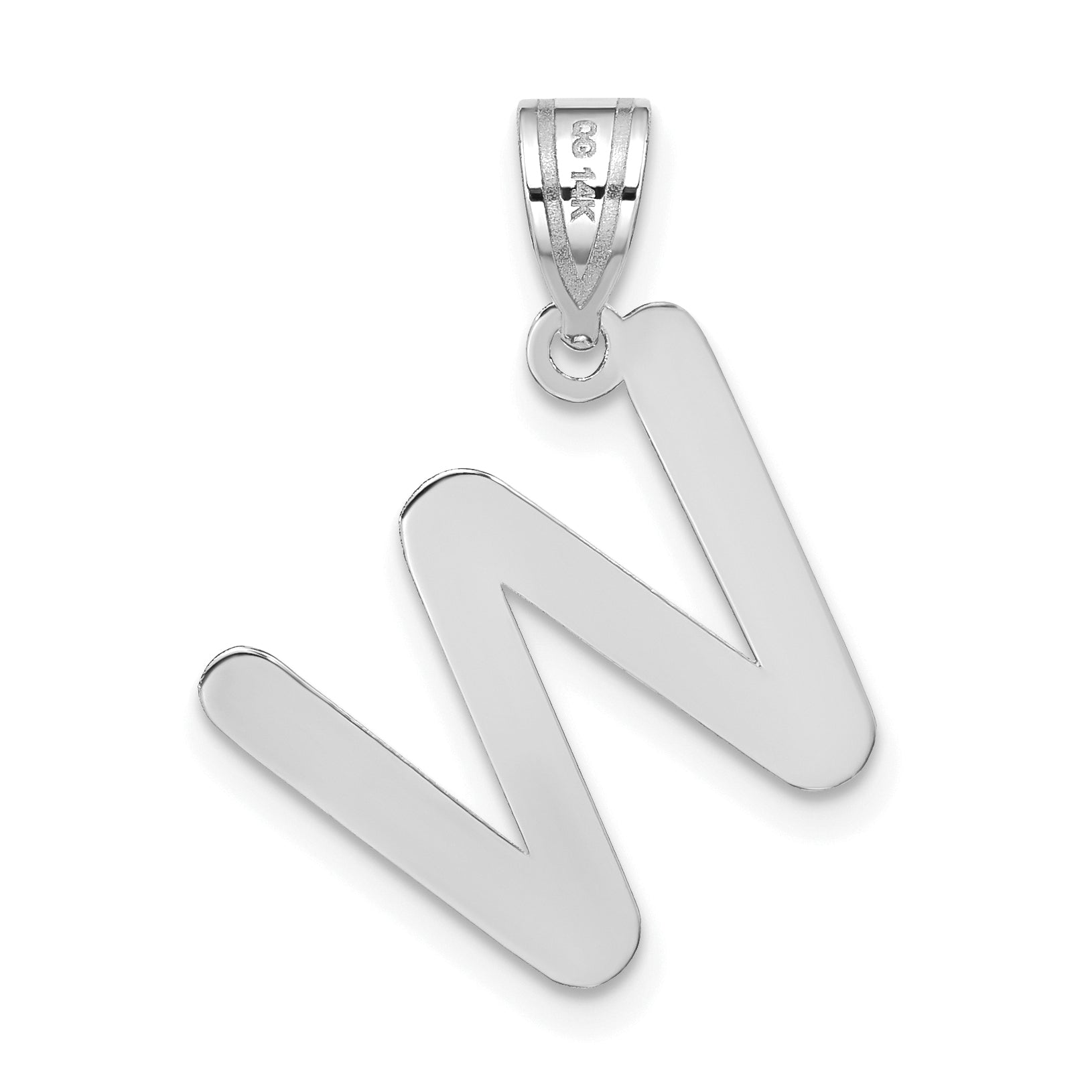 14k White Gold 14kw Polished Bubble Letter W Initial Pendant