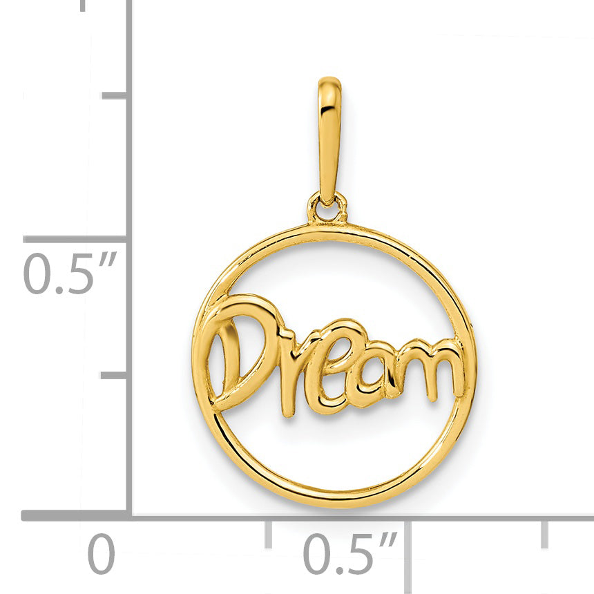 14k Yellow Gold 14K Polished Circle with DREAM Pendant