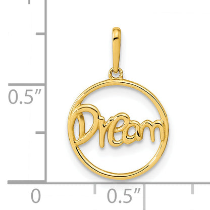 14k Yellow Gold 14K Polished Circle with DREAM Pendant