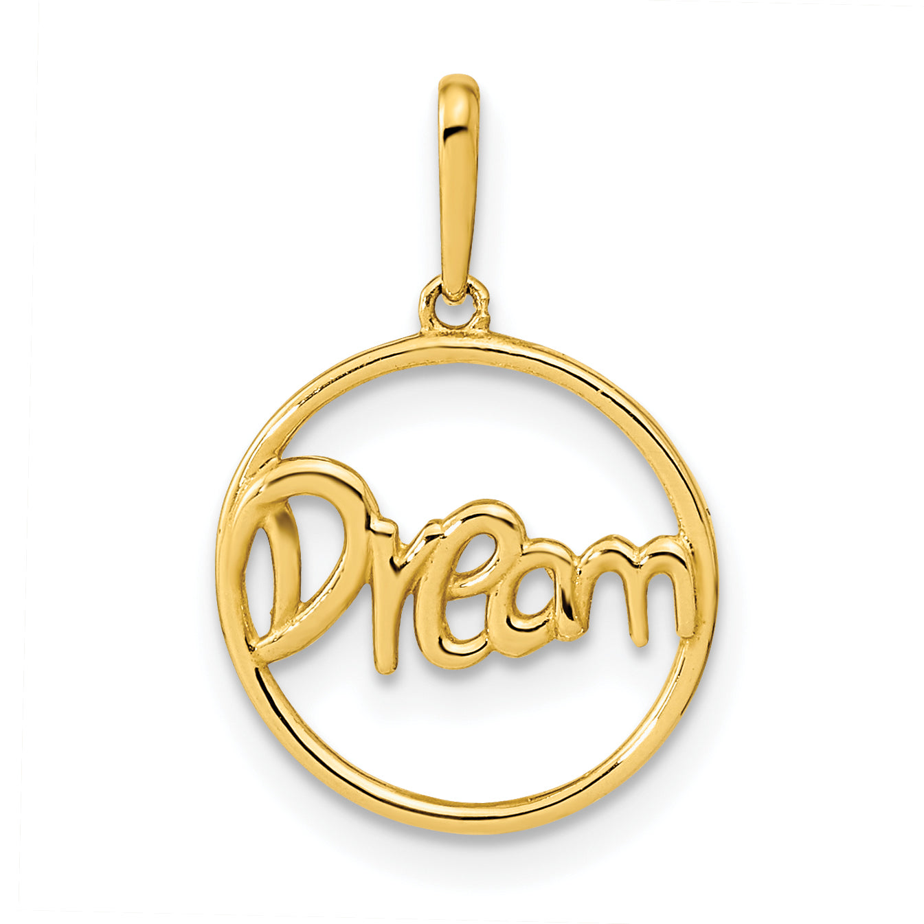 14k Yellow Gold 14K Polished Circle with DREAM Pendant