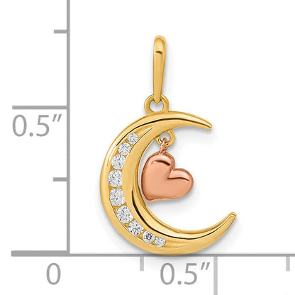 14k Two-tone 14K Two-tone CZ Moon Heart Pendant