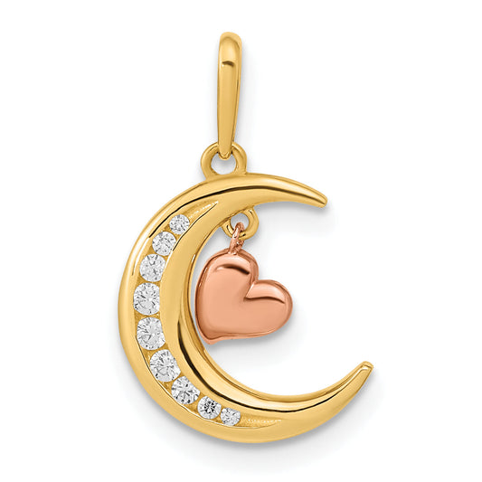 14k Two-tone 14K Two-tone CZ Moon Heart Pendant