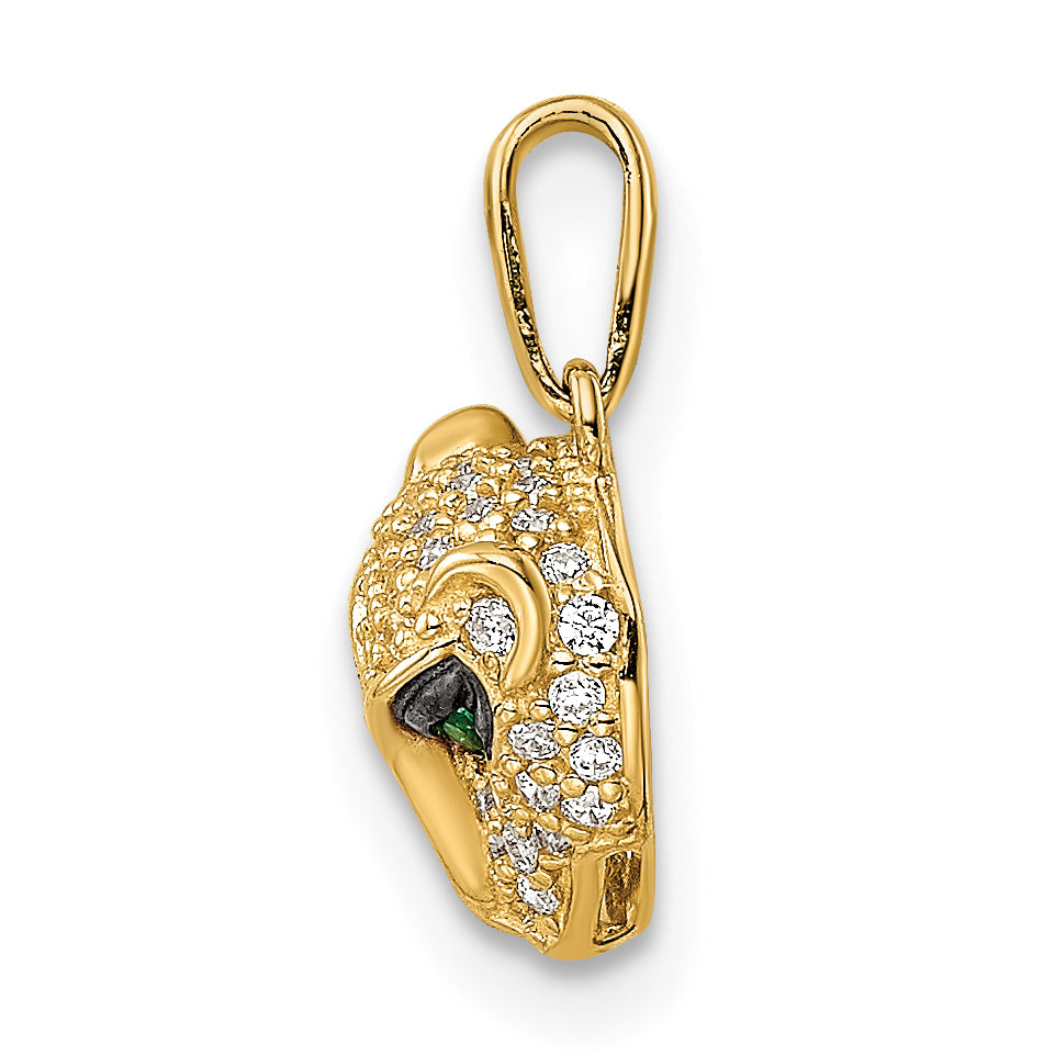 14k Yellow Gold 14K Polished Green & White CZ Lioness Head Pendant