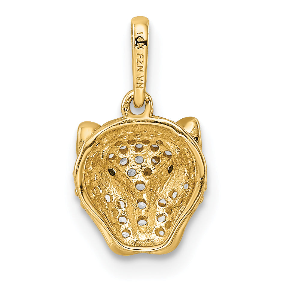 14k Yellow Gold 14K Polished Green & White CZ Lioness Head Pendant