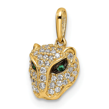 14k Yellow Gold 14K Polished Green & White CZ Lioness Head Pendant