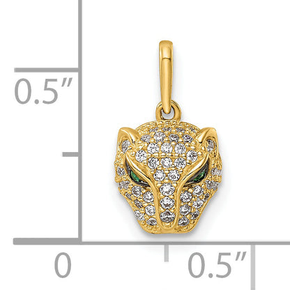 14k Yellow Gold 14K Polished Green & White CZ Lioness Head Pendant