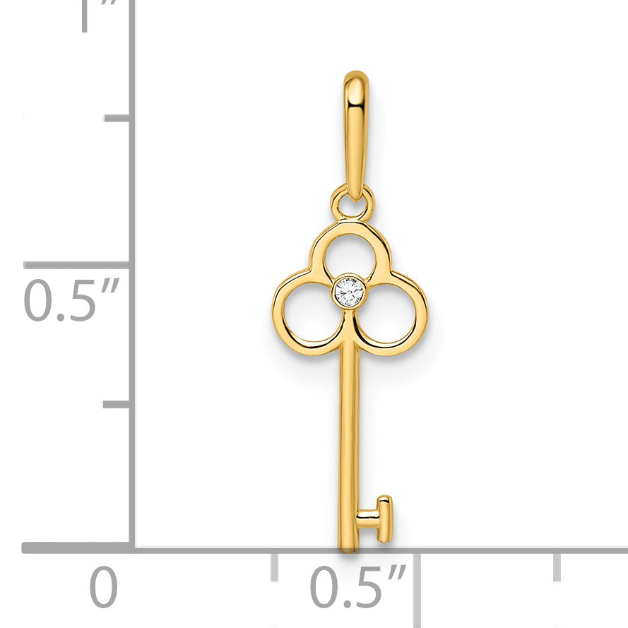 14k Yellow Gold 14k CZ Key Pendant