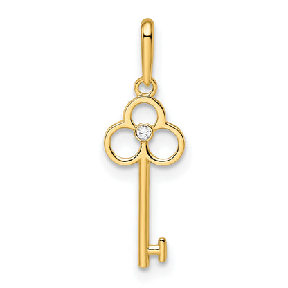 14k Yellow Gold 14k CZ Key Pendant