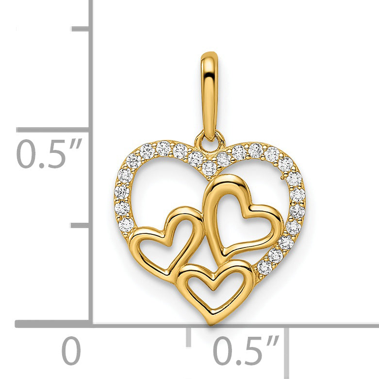 14k Yellow Gold 14k CZ Hearts Pendant