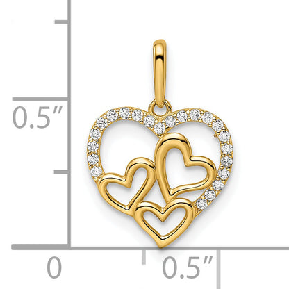 14k Yellow Gold 14k CZ Hearts Pendant
