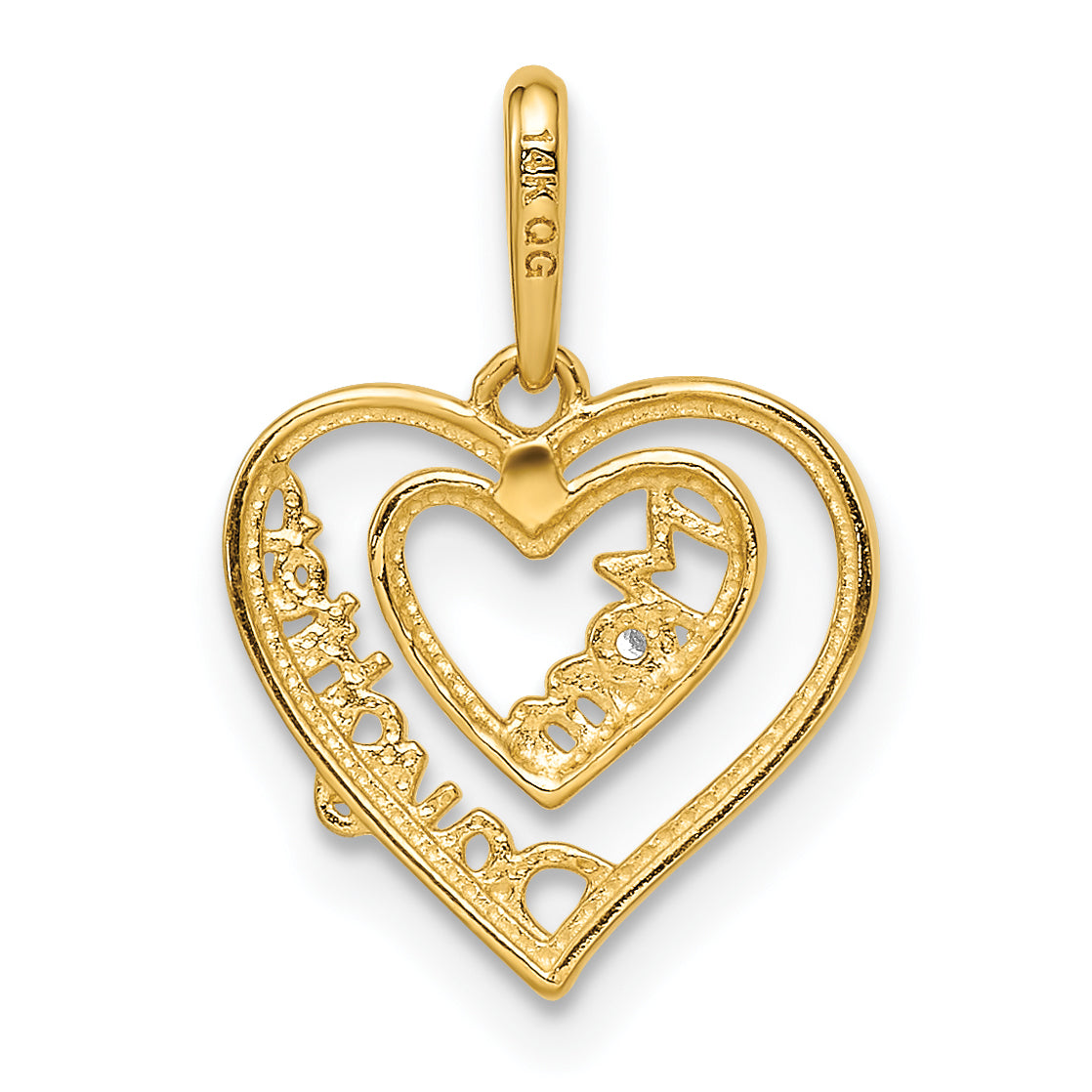 14k Yellow Gold 14k CZ Mom & Daughter Heart Pendant