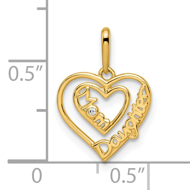 14k Yellow Gold 14k CZ Mom & Daughter Heart Pendant