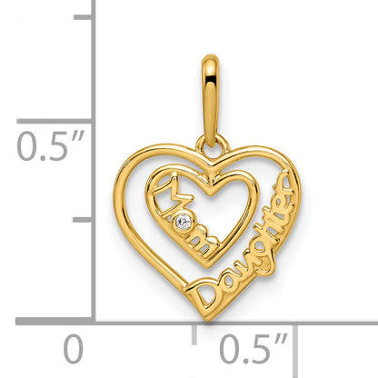14k Yellow Gold 14k CZ Mom & Daughter Heart Pendant