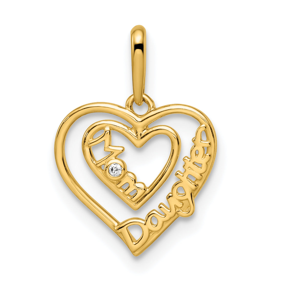 14k Yellow Gold 14k CZ Mom & Daughter Heart Pendant