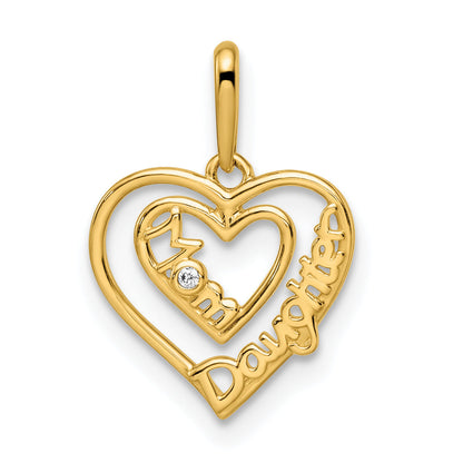 14k Yellow Gold 14k CZ Mom & Daughter Heart Pendant