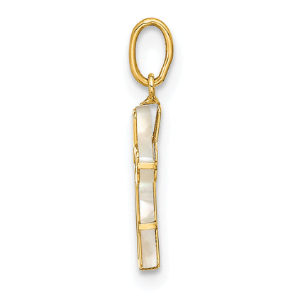 14K Yellow Gold Polished Mother Of Pearl Cross Pendant