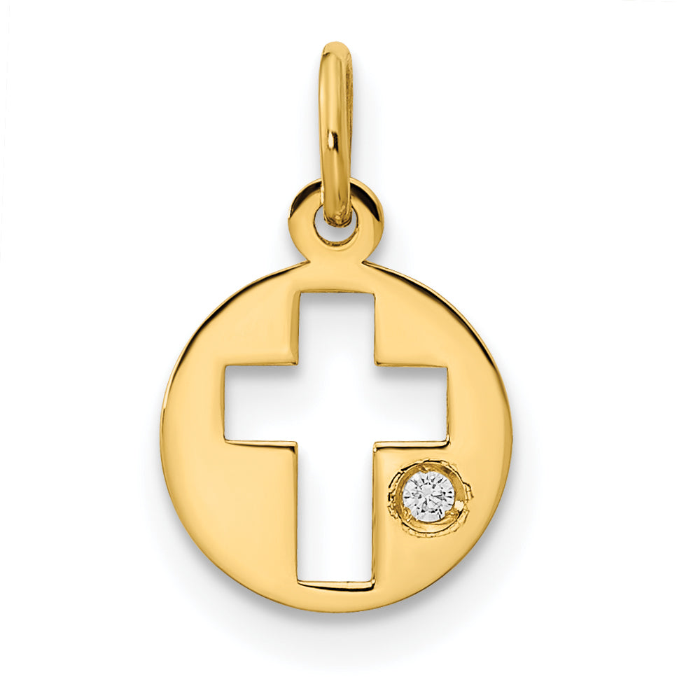 14k Yellow Gold 14K Polished CZ Circle Cross Pendant