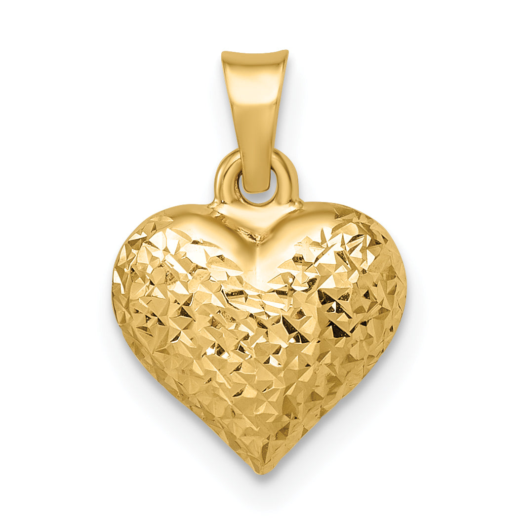 14k Yellow Gold 14k Polished Diamond-cut Medium Puffed Heart Pendant