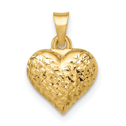 14k Yellow Gold 14k Polished Diamond-cut Medium Puffed Heart Pendant