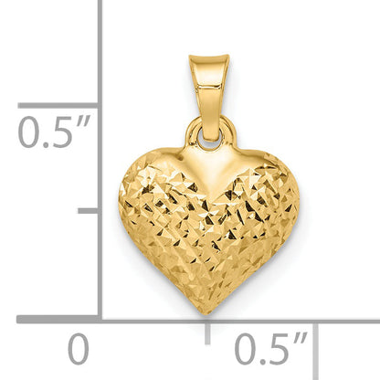 14k Yellow Gold 14k Polished Diamond-cut Medium Puffed Heart Pendant