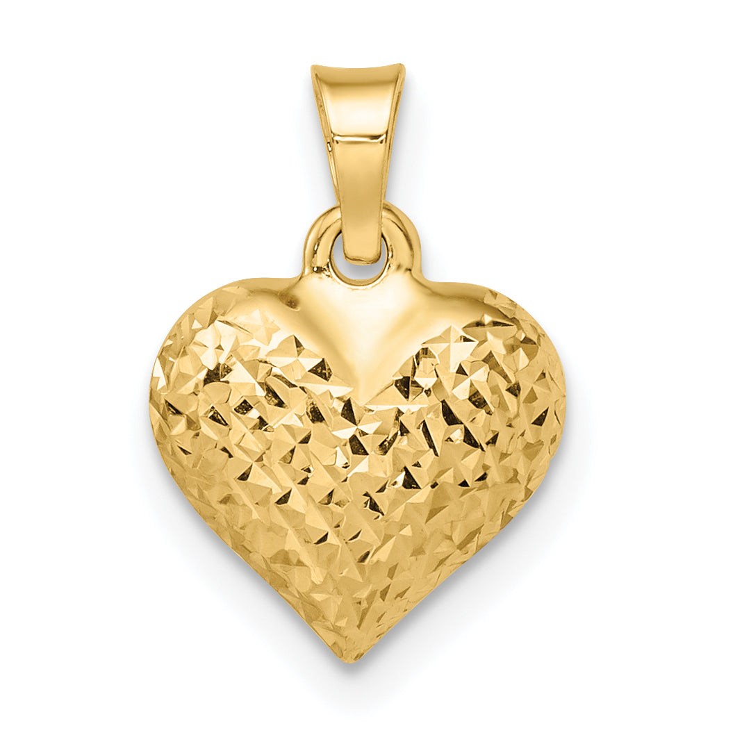 14k Yellow Gold 14k Polished Diamond-cut Medium Puffed Heart Pendant