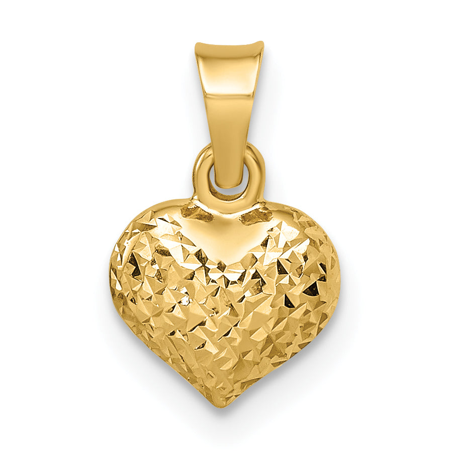 14k Yellow Gold 14k Polished Diamond-cut Small Puffed Heart Pendant