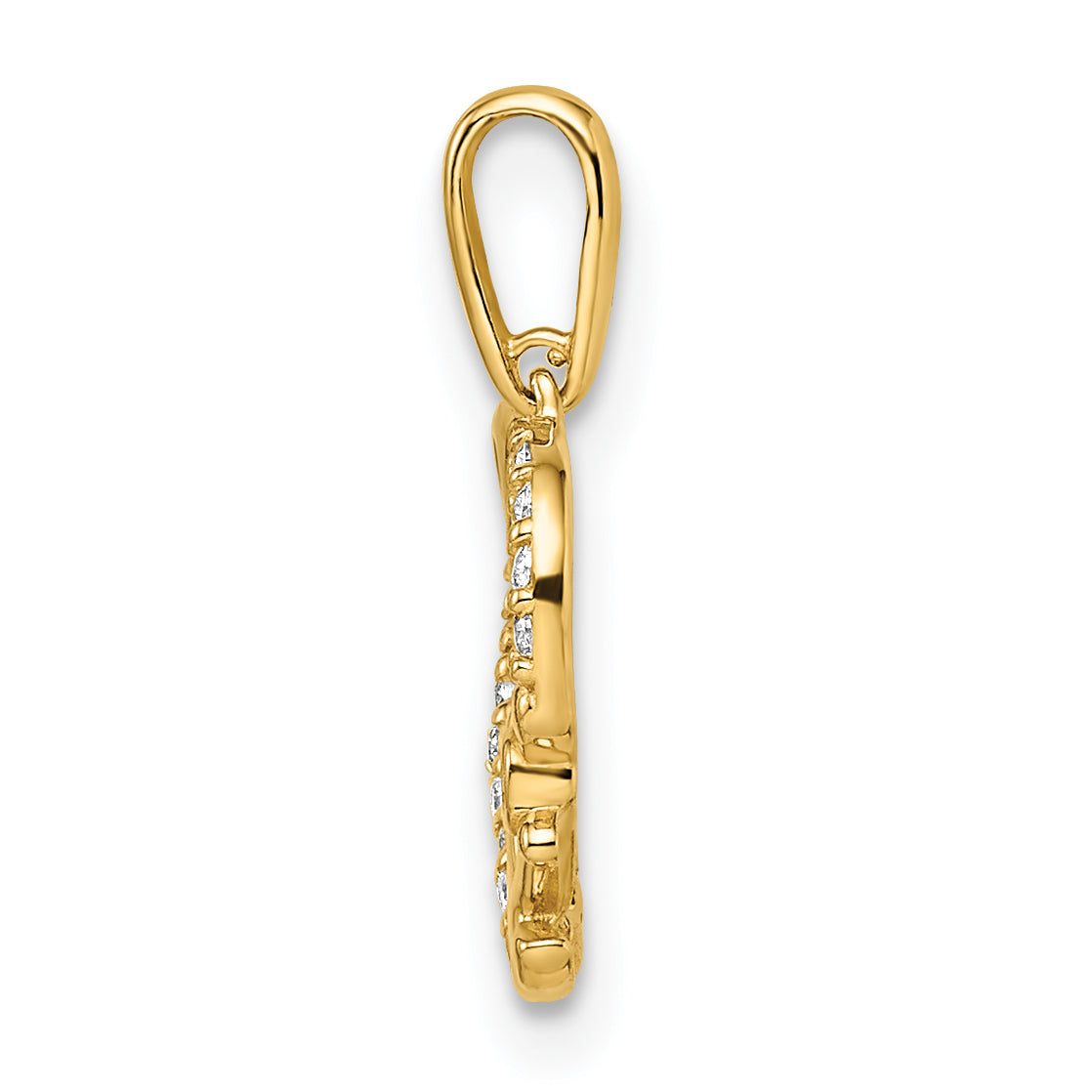 14k Yellow Gold 14k CZ Heart with Anchor Pendant