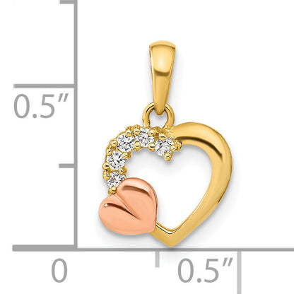 14k Two-tone 14K Two-tone Open Heart CZ Pendant