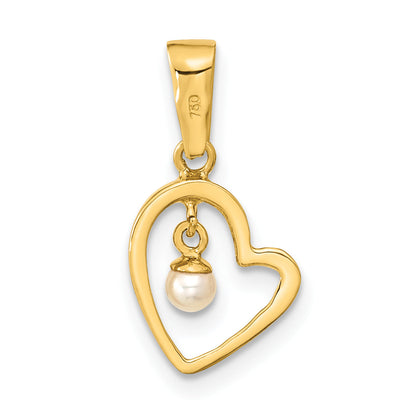 14k Yellow Gold 14K Polished 2.5-3mm Freshwater Cultured Pearl Open Heart Pendant