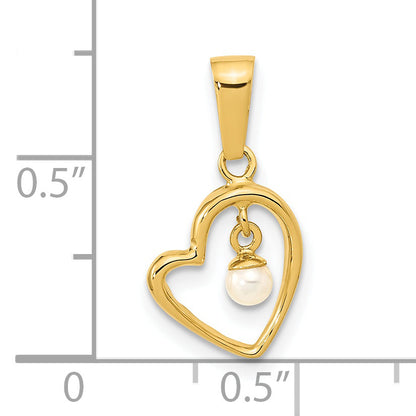 14k Yellow Gold 14K Polished 2.5-3mm Freshwater Cultured Pearl Open Heart Pendant
