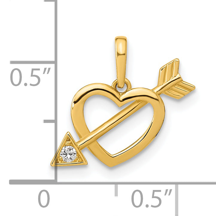 14k Yellow Gold 14K Polished Cut out Heart with Arrow CZ Pendant