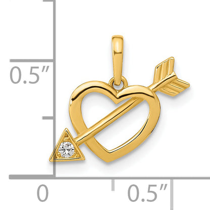 14k Yellow Gold 14K Polished Cut out Heart with Arrow CZ Pendant