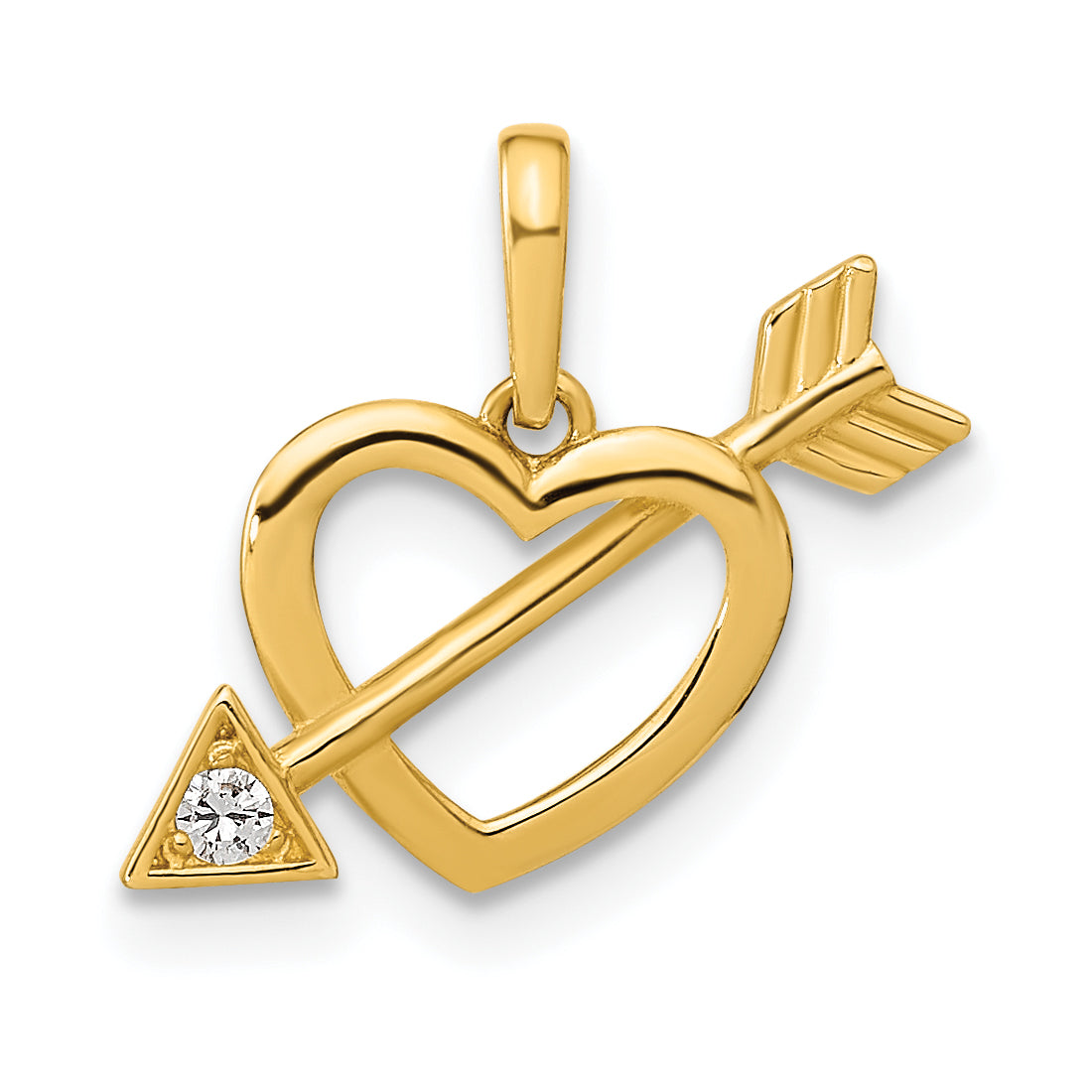 14k Yellow Gold 14K Polished Cut out Heart with Arrow CZ Pendant