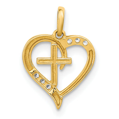 14k Yellow Gold 14K Polished Open Heart with Cross CZ Pendant