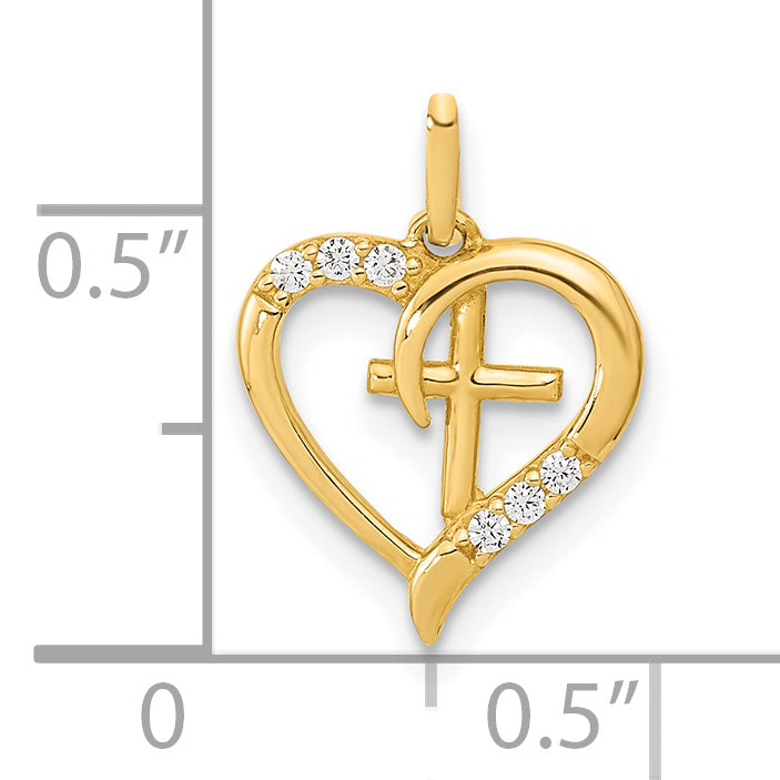 14k Yellow Gold 14K Polished Open Heart with Cross CZ Pendant